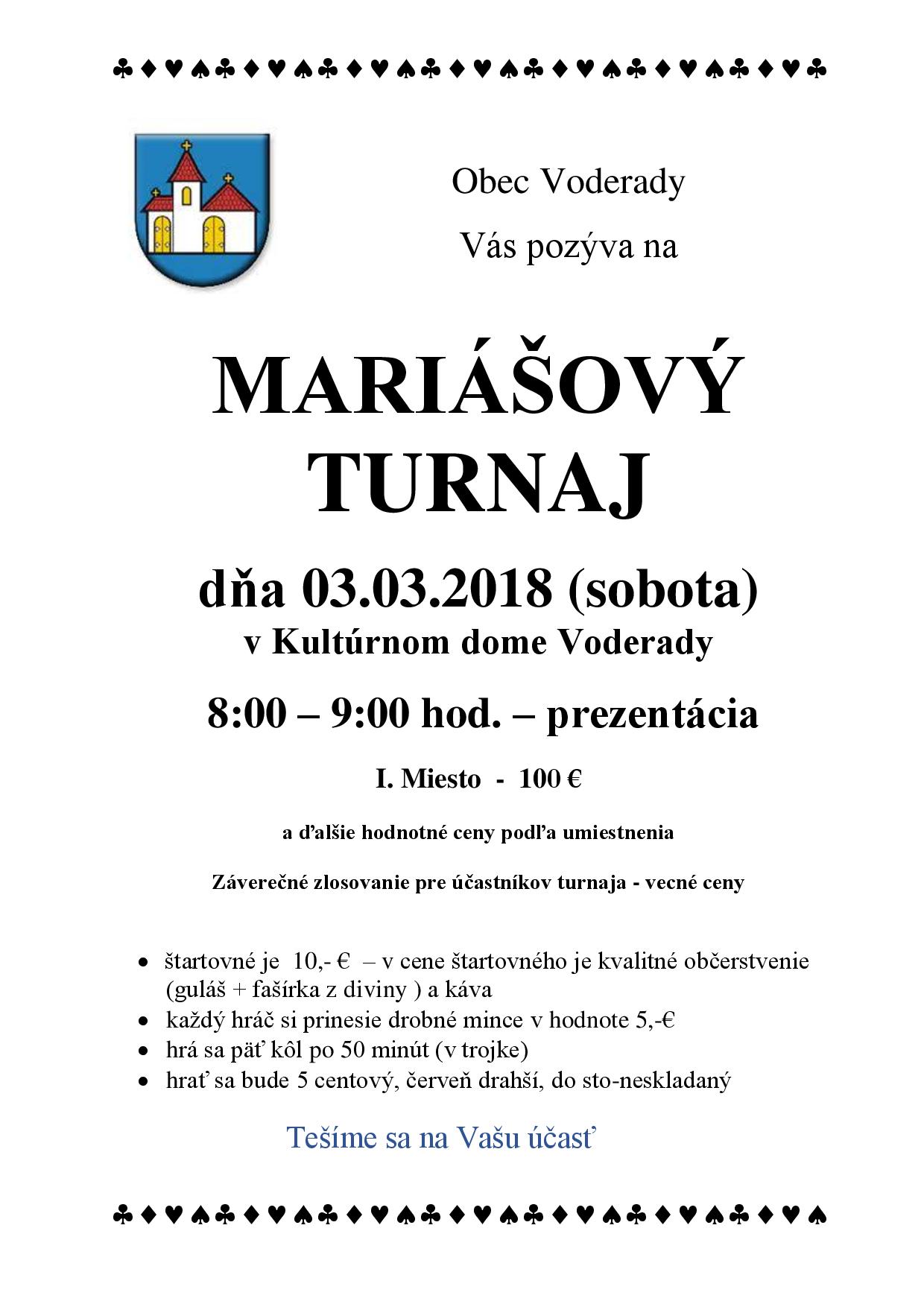 Mariášový turnaj Voderady 2018